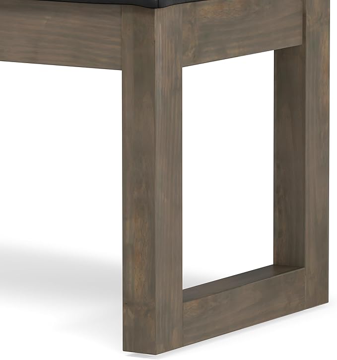 SIMPLIHOME Milltown 27 inch Wide Contemporary Rectangle Footstool Ottoman Bench in Distressed Black Vegan Faux Leather, Assembled, For the Living Room and Bedroom