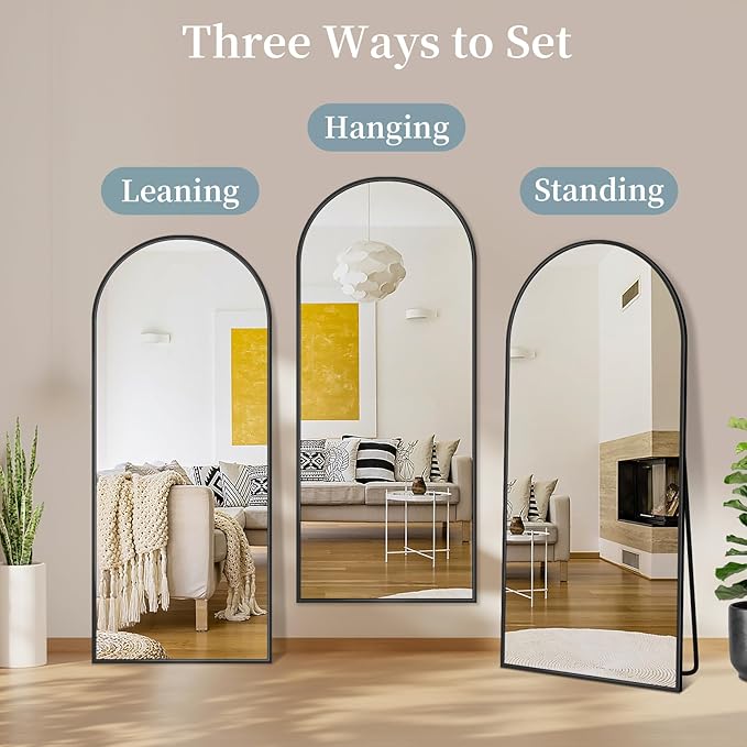 Full Length Mirror with Stand, 58"x18" Arched Full Body Mirror, Large Stand Up Aluminum Frame Floor Freestanding Hanging Leaning Mounted for Bedroom Living Room Entryway Gold