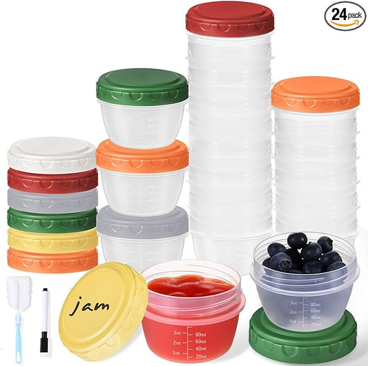 24pcs 4 oz Small Plastic Containers with Lids, Reusable 1/2 Cup Small Food Storage Containers, Leakproof, Microwave Dishwasher Freezer Safe