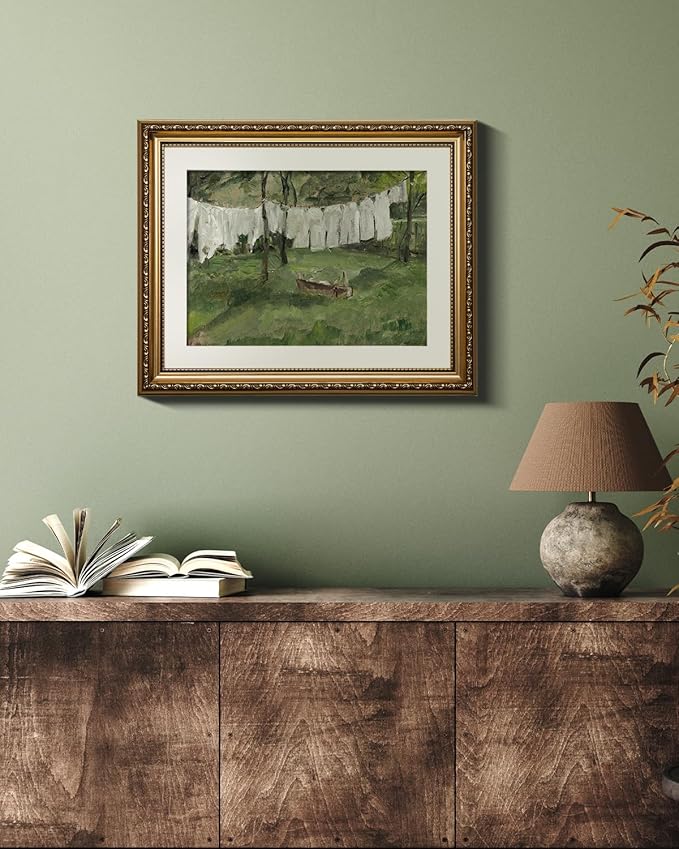 VIYYIEA Gold Framed Canvas Wall Art for Living Room,Vintage Laundry Room Art Print, Antique Oil Painting, Country Landscape Vintage Wall Art Canvas,For Living Room, Bedroom, Office,Gallery - 13x16in