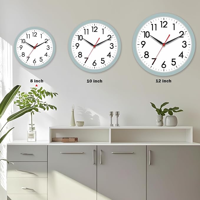 AKCISOT Wall Clock, Modern Small Wall Clocks Battery Operated 8 Inch, Silent Non-Ticking Analog Classic for Office, Home, Bathroom, Kitchen, Bedroom, School(Blue Gray)