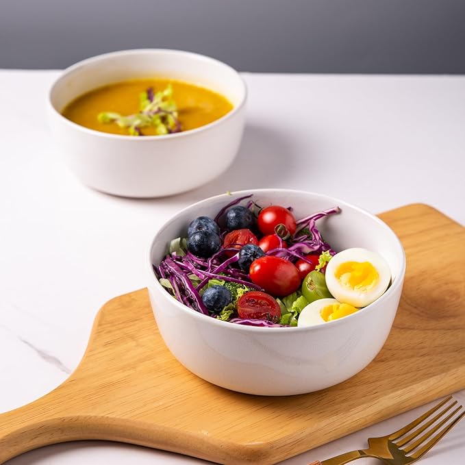 AmorArc Cereal Bowls Set of 6 for Kitchen, 26oz Stoneware Soup Bowls Set for Cereal,Soup, Modern Kitchen Bowls for Meal, Dishwasher &Microwave Safe, Reactive White