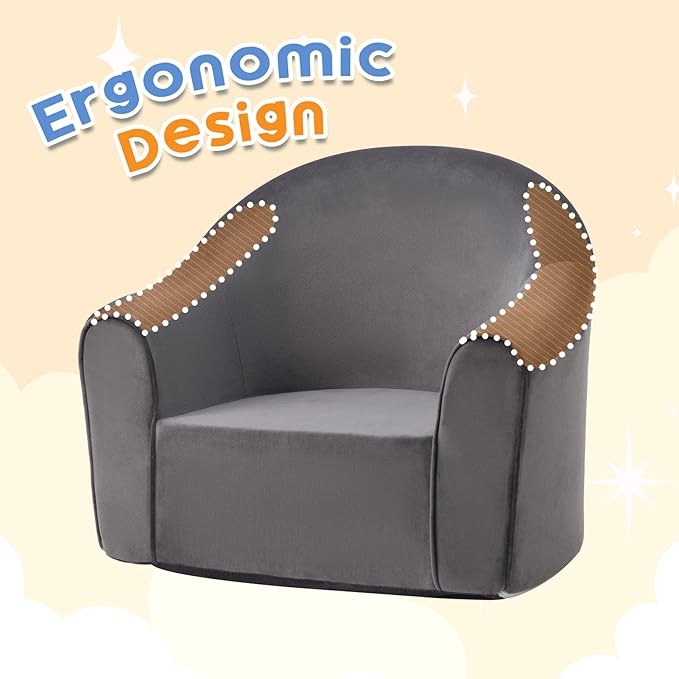 ALIMORDEN Adorable Toddler Chair, Snuggly Foam Seat for Little Ones with Removable Washable Cover - Soft Reading Couch for Boys and Girls, Grey