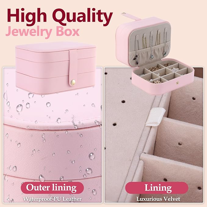 Travel Jewelry Case with LED Lighted Mirror, Personalized Birthday Gifts for Women Girls Kids, 2-Layer Portable Travel Jewelry Organizer, Travel Essentials (Pink)