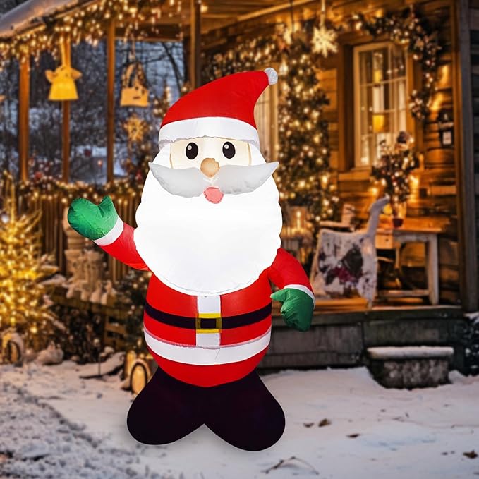 Mimi Funn 4FT Christmas Inflatable Santa Claus Raises his Hand, Blow up Lighted Santa Claus Yard Decoration Suitable for Christmas Indoor Outdoor Xmas Yard Party Holiday Garden Decor