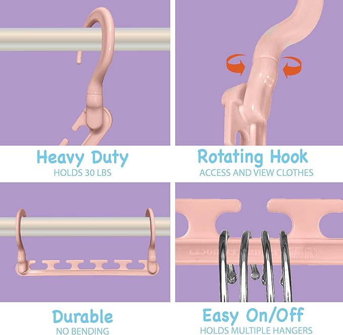 Wonder Hanger Max 10-Pack Space Saving Hangers, Reinforced Hooks Swivels 360°, Cascading Hanger, Teens, College Dorms, Kids & Closet Organizer, Assembled – Pastel Pink