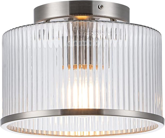 MAYNA Modern Nickel Semi Flush Mount Ceiling Light Fixture, 1-Light Glass Ceiling Light, Hallway Light Fixtures Ceiling Mount for Kitchen Entryway Bedroom Laundry Room