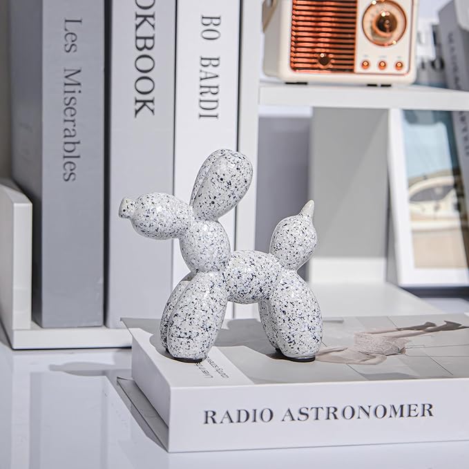 Creative Balloon Dog Statues Small Ceramic Animal Sculpture Modern Home Decor Living Room Desktop Decorations Bedroom Office Cabinet Ornament (White-A)