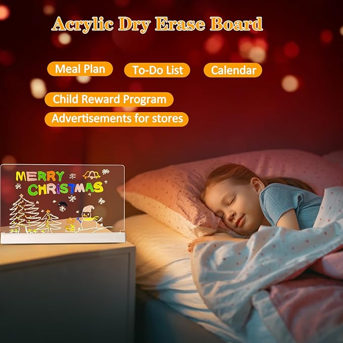 Clear Dry Erase Board, Rechargeable LED Acrylic Message Board, Acrylic Illuminated Dry Erase Board, Can be Used as Night Light for bar/Shop/Office/Holiday/Gifts (Vertical8.2 * 11.8inch)