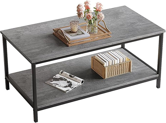 SAYGOER Coffee Table with Storage 2-Tier Industrial Center Table for Living Room, Rectangle Wood Table for Small Spaces Apartment Home Office, Concrete Gray