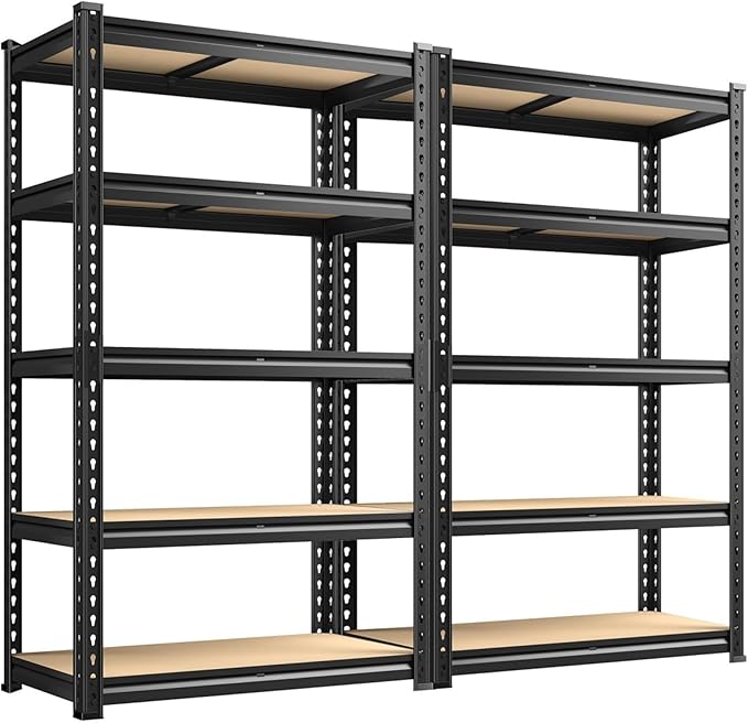 REIBII 2020LBS Garage Shelving Heavy Duty 5 Tier Storage Shelves Adjustable Garage Shelves, Utility Rack Shelf, Shelving Units for Storage Warehouse Pantry Closet, 35.5" W x 11.9" D x 72" H, 2 Pack