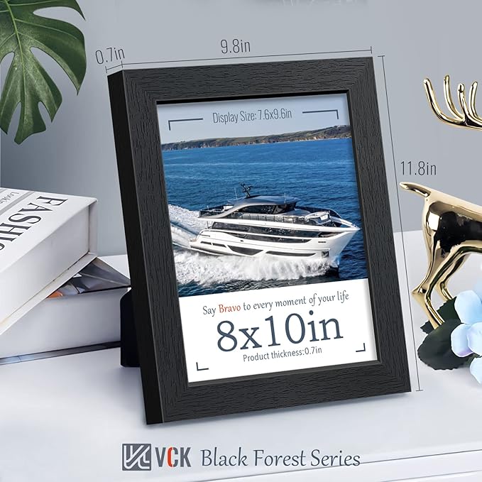 VCK 8x10 Picture Frame Set of 4 - Black, Gallery-Quality Wood Poster Frames, 1.1-Inch Wide Border, Polished Plexiglass, Vertical or Horizontal Wall & Tabletop Display for Photo/Art/Prints, Black