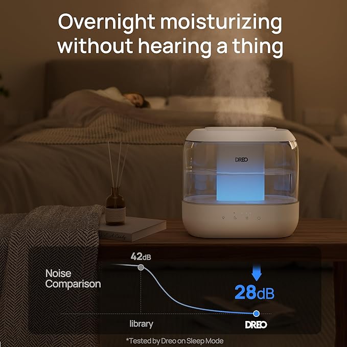 Dreo Humidifiers for Bedroom, Top Fill 4L Supersized Cool Mist Humidifier, 36H Runtime, 28 dB Quiet Ultrasonic Air Humidifier for Large Room, Plants, Baby Nursery, Indoor, Night Light, Easy to Clean