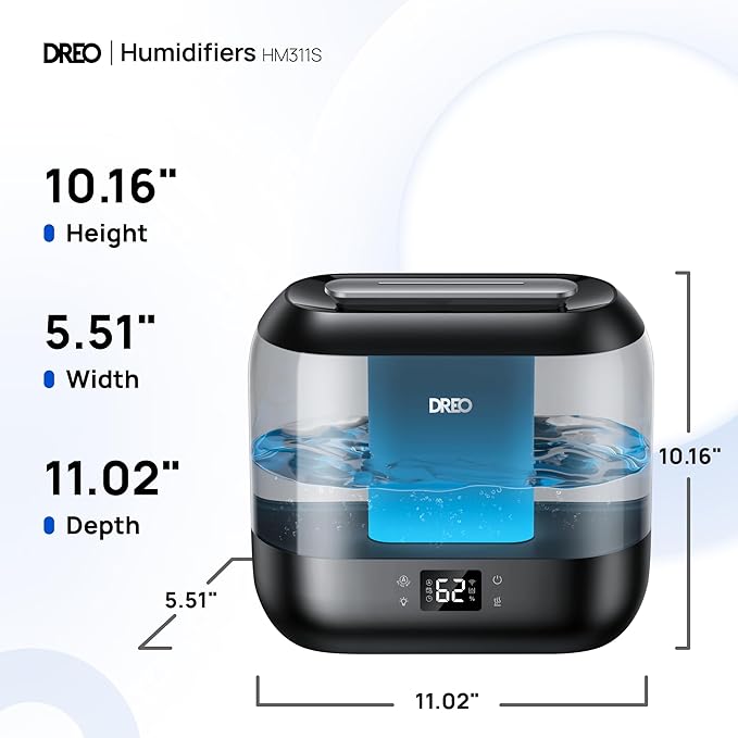 Dreo Smart Humidifiers for Bedroom, Top Fill 4L Supersized Cool Mist Humidifier with Nightlight, 36H Runtime, Touch/APP/Voice Control, 28 dB Quiet Ultrasonic Humidifiers for Large Room, Baby, Plants