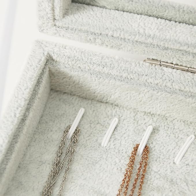 Coward 20 Hooks Necklace Organizer Jewelry Box, Grey Beige Velvet Necklace Display Tray Case with Transparent Glass Lid for Home Use or Store Selling Show