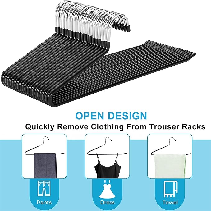 devesanter Pants Hangers 20 Pack Open Ended Metal Jeans Hangers Space Saving Hanger for Pants Closet Storage Organizer for Clothes Leggings Trousers Ties Slacks Short Skirt（Black）