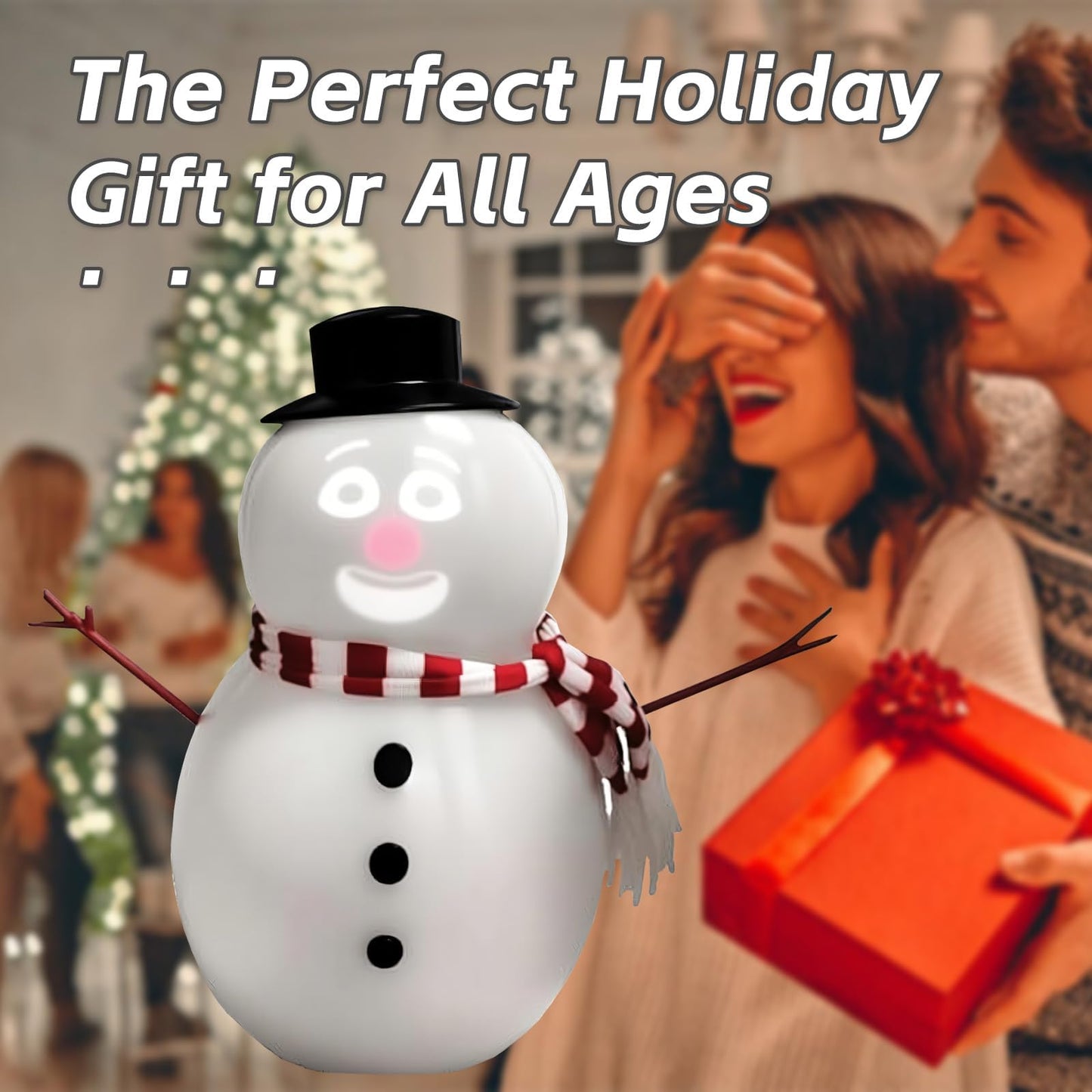 Nyrvexa Animated Talking Snowman,Singing,Talking,Dancing Interactive Blinking Snowman with Built-in Projector & Speaker -Plug'n Play Christmas Decoration, LED Facial Projection (USB/Battery Powered)