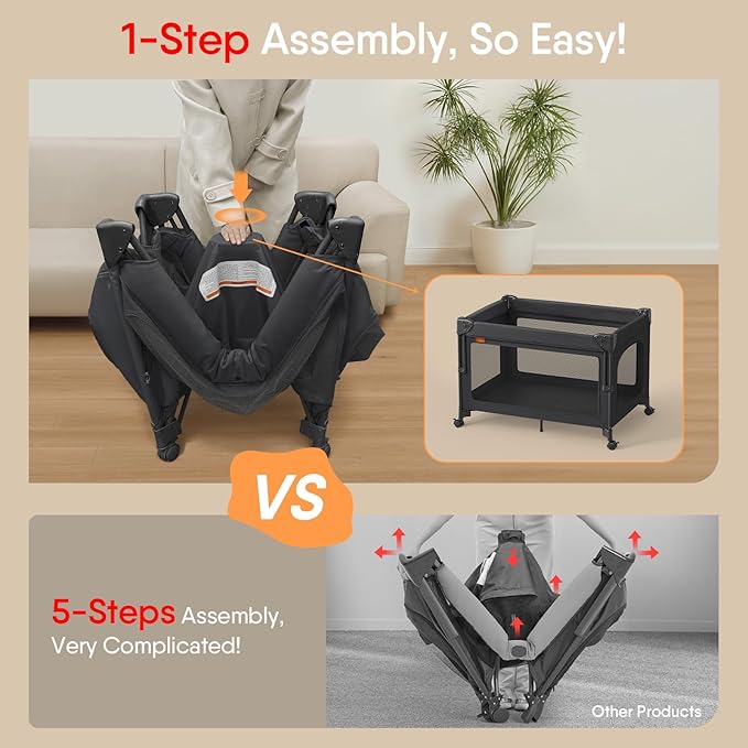 4 in 1 Baby Bassinet, Pack and Play, Bedside Crib Sleeper, Diaper Changer, Quickly Assembled and Folded Portable Crib with Mattress and Mosquito Net, Easy to Carry