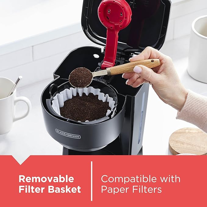 BLACK+DECKER 12-Cup Coffee Maker with Easy On/Off Switch, Easy Pour, Non-Drip Carafe with Removable Filter Basket, Vortex Technology, Black