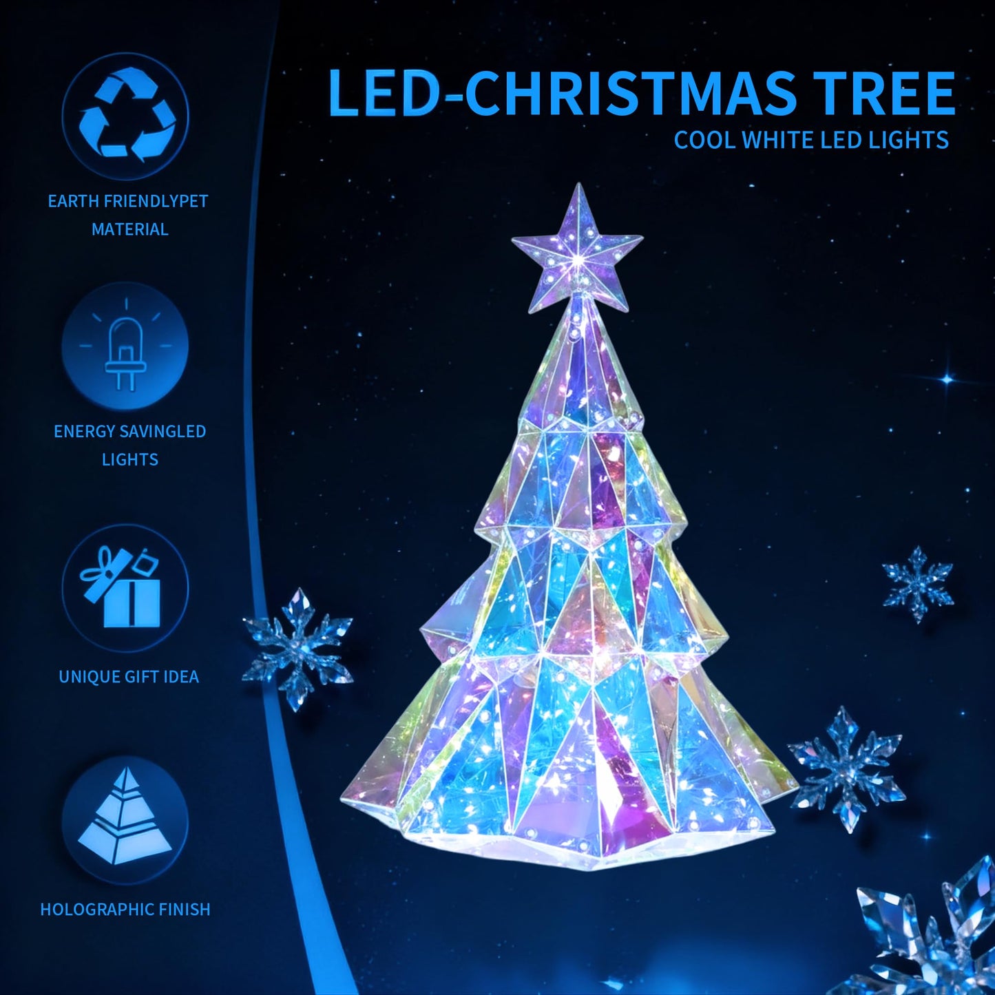 Prismatic Rainbow Iridescent LED Desktop Christmas Tree – 100-LED Prismatic Glow Tabletop Holiday Décor with USB Power for Home, Office & Party