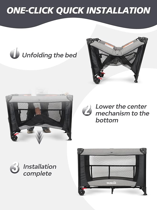 Baby Bassinet, Pack and Play with Bassinet, Bedside Sleeper with Diaper Changer, Mosquito Net, Music Box, Portable Crib with One-Click Installation, Playard for Newborn to Toddlers