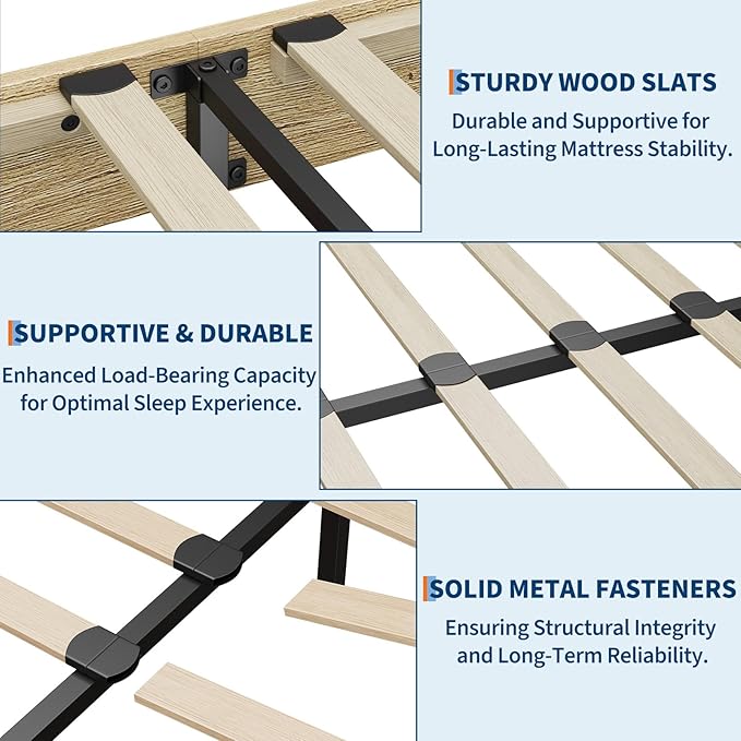 Garvee Wood Platform Bed Frame, Queen Size Bed Frame, Wood Slat Support, No Box Spring Needed, Easy Assembly, Noise-Free Design, Underbed Space for Storage