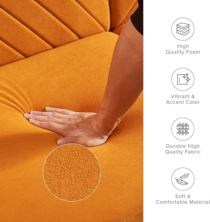 mopio 76.8" Futon Sofa Bed, Small Couch, Sleeper, Loveseat, Mid Century Modern Futon Couch, Sofa Cama, Couches for Living Room (Apricot Velvet)