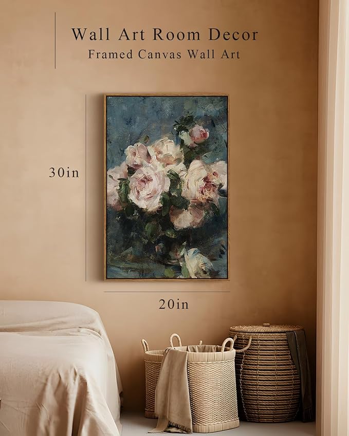 InSimSea Framed Wall Art for Living Room Flower Wall Art Aesthetic Home Decor Roses Vintage Botanical Prints Floral Paintings Canvas Wall Decor Large Canvas Prints for Bedroom Office 20x30in