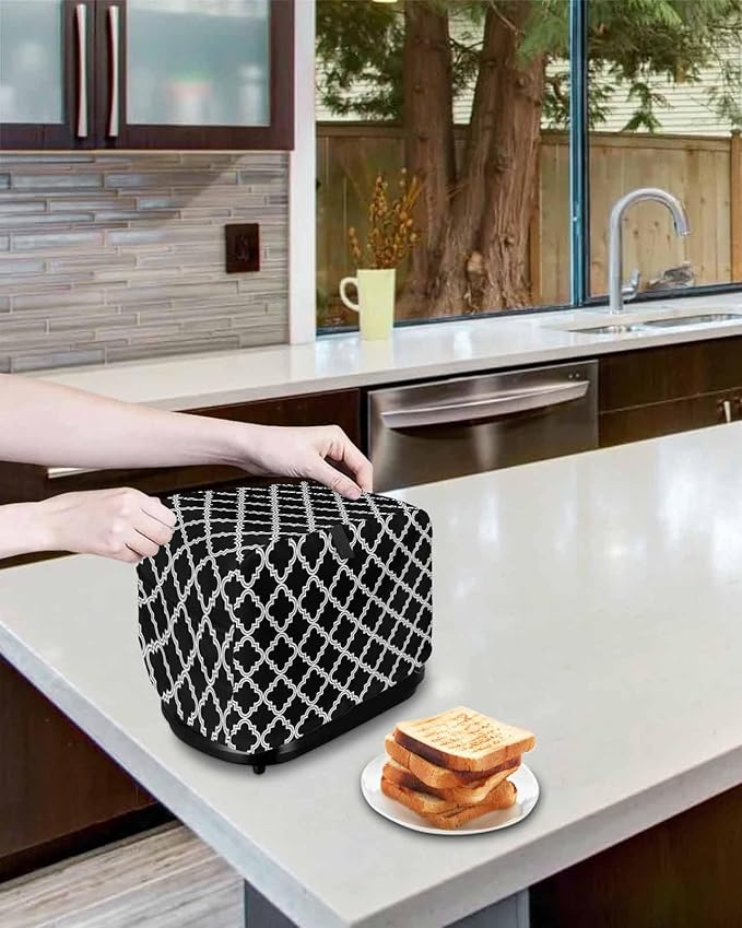 Toaster Cover 4 Slice Moroccan Pattern Toaster Oven Cover with Pockets Geometric Trellis Black Dustproof Bakeware Protector Small Kitchen Appliance Dust Covers and Fingerprint Protection for Women