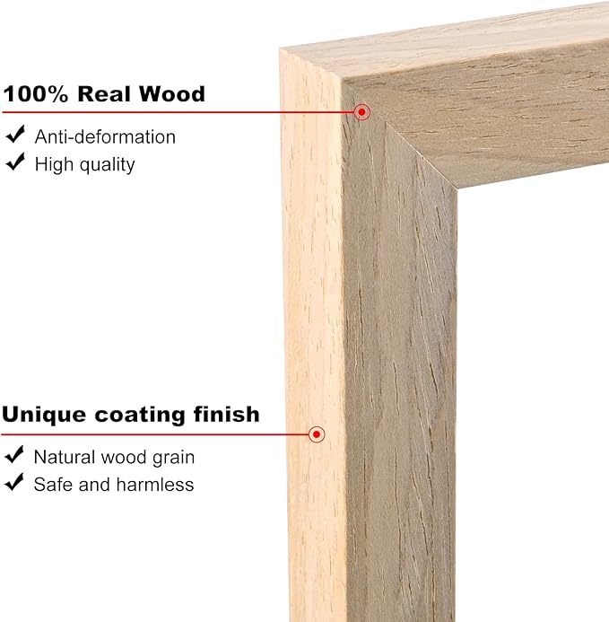 KINLINK A5 Picture Frame Natural, Solid Wood Frames with Acrylic Plexiglass for Pictures 4x6 with Mat or A5 without Mat, Tabletop and Wall Mounting Display, Set of 4