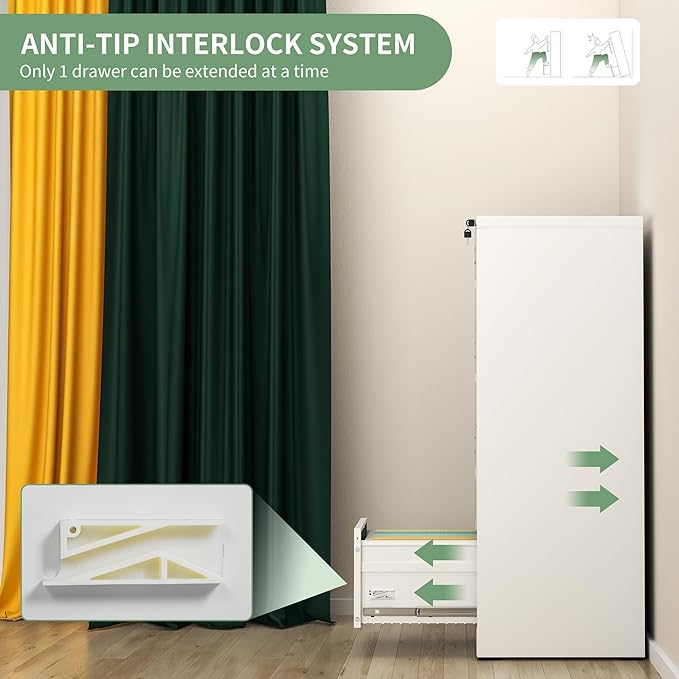 AQY 4 Drawer File Cabinet with Lock,Filing Cabinets for Home Office,Metal File Cabinet 18" Deep Vertical Storage Drawer for Hanging A4/F4/Letter/Legal Size Files, Assembly Require