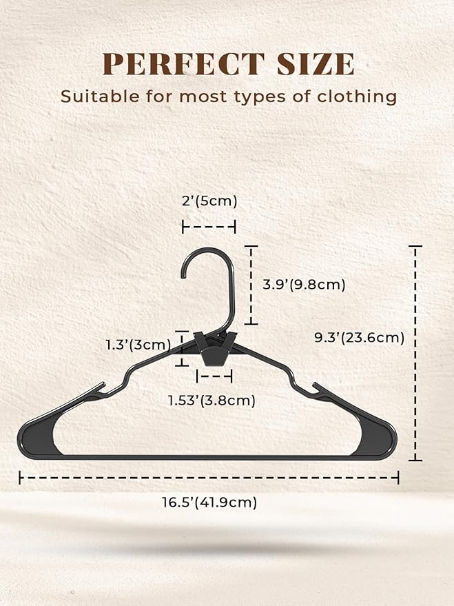 HOUSE DAY Black Plastic Hangers 50 Pack with 20 Connector Hooks, Premium Slim Space Saving Closet Organizers, Non-Slip & Heavy Duty Clothes Hangers for Coat, Suit, Shirt, Dress