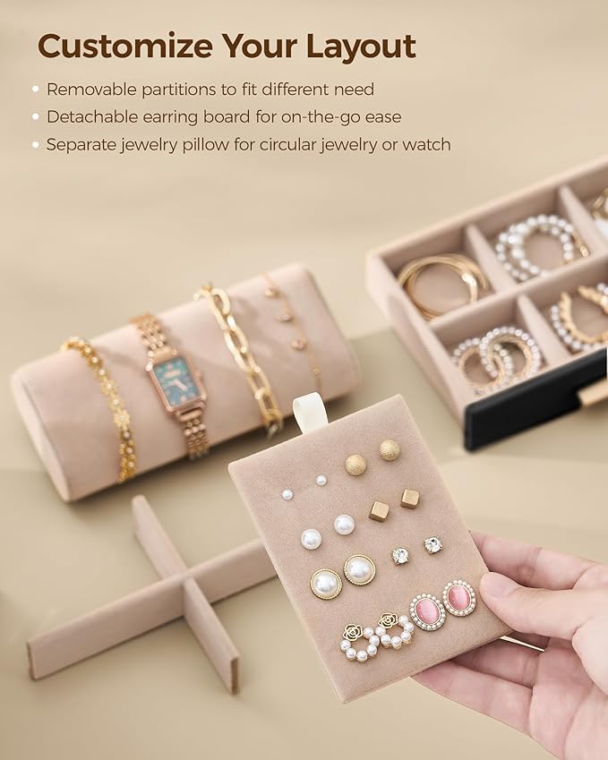 360° Rotating Jewelry Box with 5 Drawers, Spacious Vertical Jewelry Organizer with Glass Window, Jewelry Storage Case, Dustproof & Moisture-resistant Design, Black