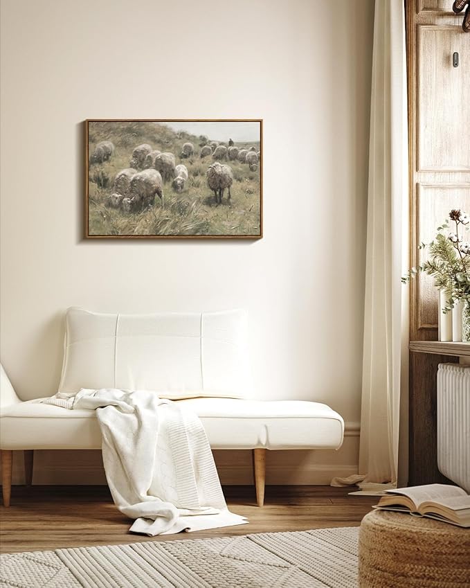 InSimSea Framed Canvas Wall Art Vintage Decor, Sheep on the Dunes Wall Pictures Farmhouse Wall Art, Large Hanging Wall Art Living Room Decor, Bathroom Bedroom Office Decor, 20"x30"