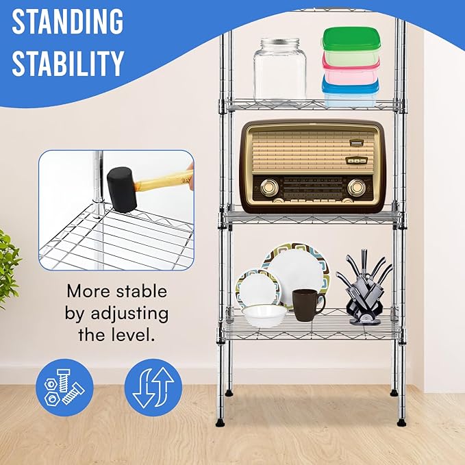 PayLessHere 6-Tier Adjustable Metal Storage Shelves - Max Load Capacity 600 lbs - Easy Assembly - 12" W x 17" D x 64" H NSF Certified - Versatile for Various Uses,Chrome