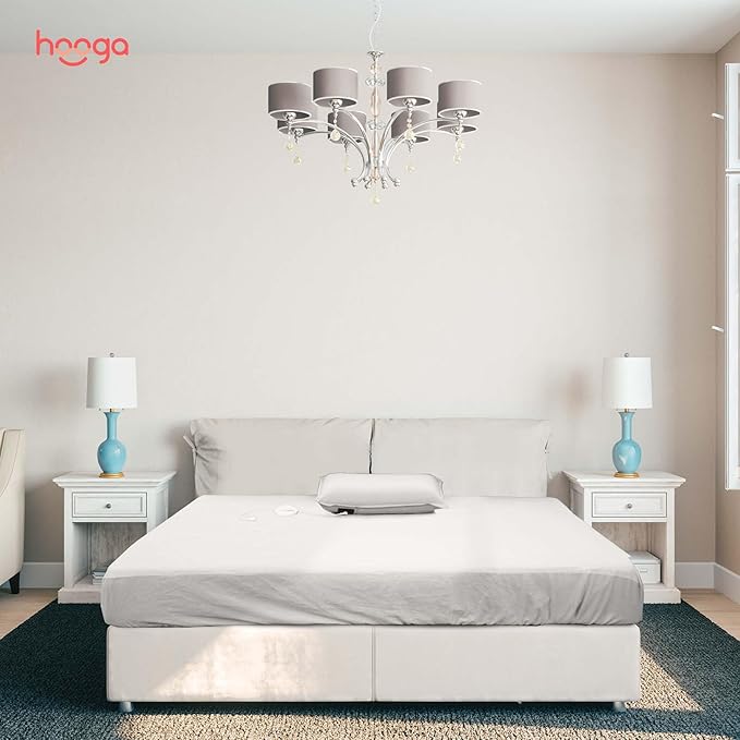 Hooga Grounding Sheet, Organic Fitted Grounded Sheet for Improved Sleep, Pain Relief - Earth Connected Bedding 60”x80”x15” Queen Size, Pure Silver Fiber and Cotton, Grounding Cord Included. Off White