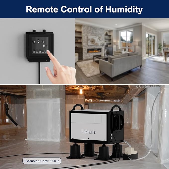 Crawl Space Dehumidifier with Drain Hose, Industry Water Damage Restoration, Auto Defrost, Memory Starting, Remote Control, CSA Listed, 110 Pints Commercial Dehumidifier for Warehouse Whole House