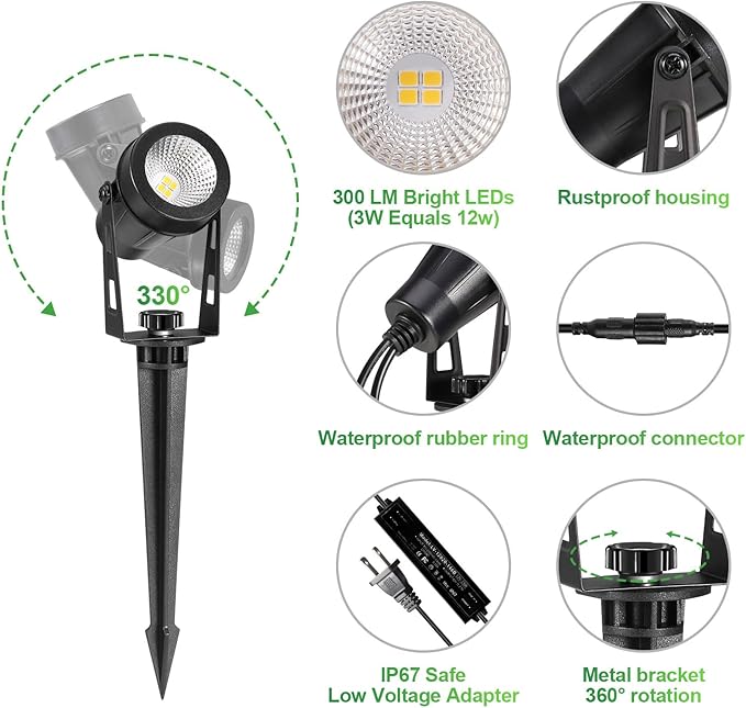 2 Pack Extendable Outdoor Landscape Lights, 12V Low Voltage Landscape Lighting IP65 Waterproof Plug-in Outdoor Spotlights for Yard House Pathway Tree Pools (2700K Warm White, NO Plug)