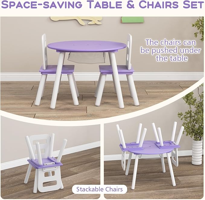 Costzon Kids Table and Chair Set, Wood Activity Table w/Center Mesh Storage, Children Furniture Gift for Boys & Girls, Ideal for Arts, Crafts, Snack Time, Homework, Toddler Table and Chair Set, Purple
