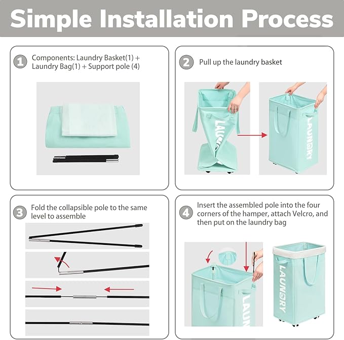 Goodpick Rolling Laundry Basket with Wheels,75L Large Collapsible Laundry Hamper with Removable Wash Bag Space for living room, Blue