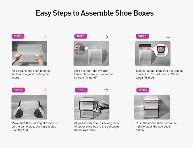 Kuject X-Large Shoe Storage Boxes Organizers Clear Plastic Stackable 12 Pack, Shoe Rack & Holder Substitute, Sneaker Containers, Toy Storage Organizer Bins for Entryway, Closet, Under Bed, Purple