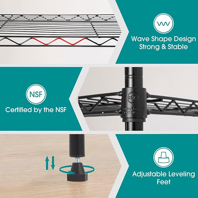 PayLessHere 6-Shelf Adjustable Standing Shelf Storage Shelf Wire Shelving Unit Metal Shelves Unit Shelving 13" W X 23D X 59 "H,Black