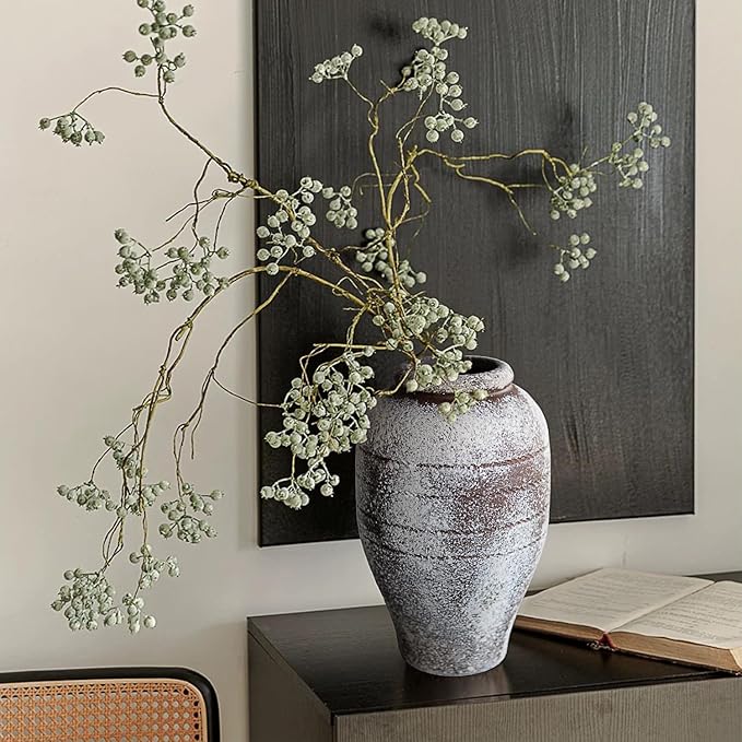 Antique Brown Ceramic Flower Vase for Living Room Bedroom 9.06'' Farmhouse Decor for Bouquet Fake Plant Home Decor Office Table Shelf Fireplace Centerpieces Rustic Retro Vintage Classic Modern