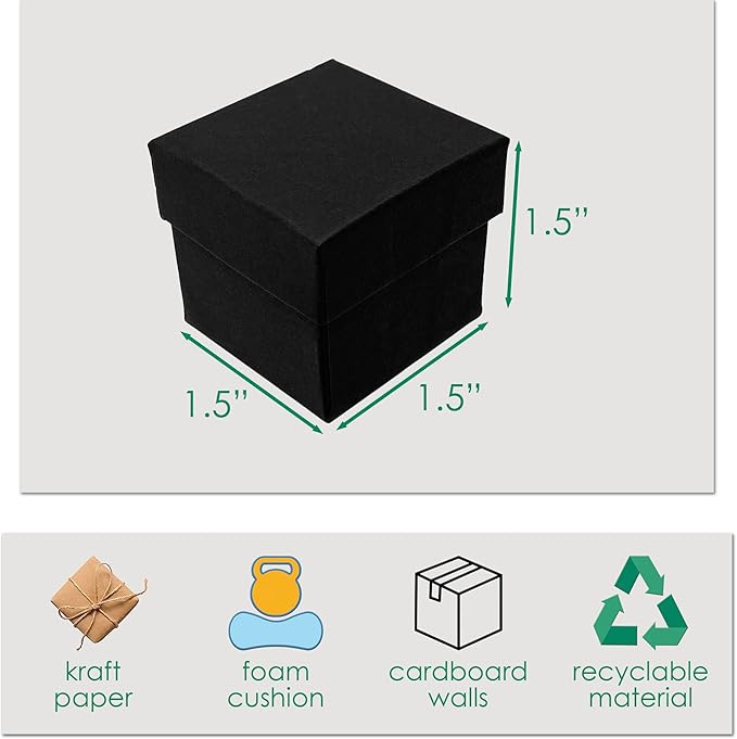 TheDisplayGuys - 24-Pack Cardboard Kraft Paper Jewelry Gift Boxes w. Velvet Padding - Ring - Matte Black - Square (1.5" x 1.5" x 1.5")