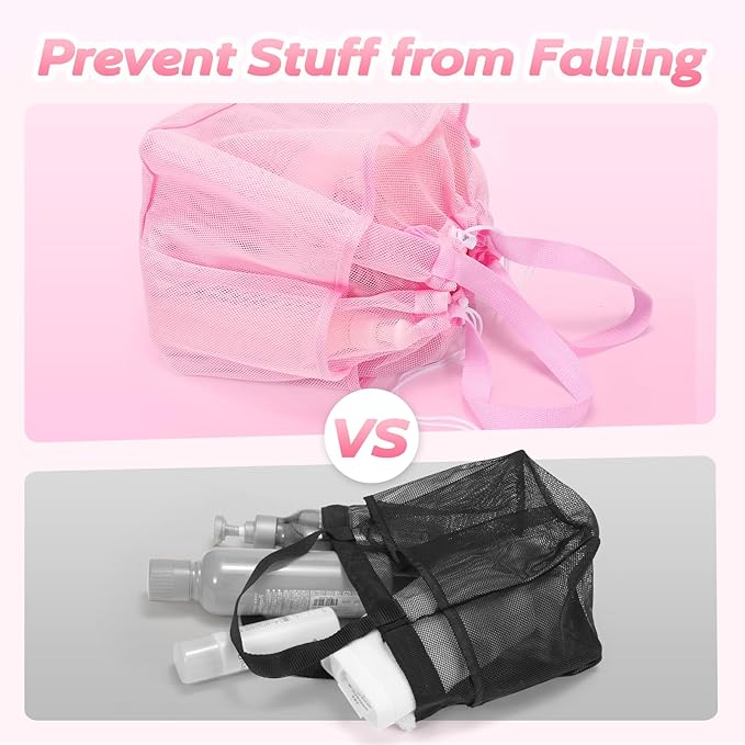 Mesh Shower Caddy Portable with Drawstring, Dorm Room Essentials for College Students Girls, Large Shower Bag for Camping,Swimming,Gym,Travel,Bathroom - Pink