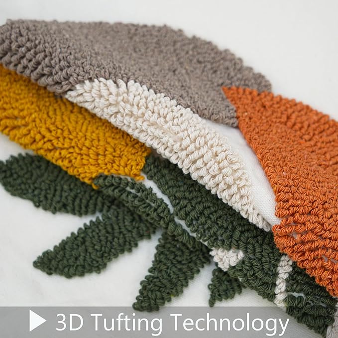 Merrycolor Boho Decorative Throw Pillow Covers Abstract Tufted Mid Century Modern Throw Pillows Green Leaf Sun Aesthetic Textured Pillow Cover Decorative Throw Pillows for Bed Couch Sofa,18x18