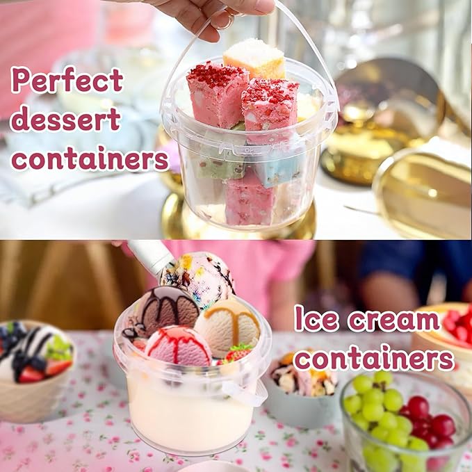 ASEVAT 16 oz High Transparency Airtight Plastic Bucket with Lid, Reusable Ice Cream Tub with Handle, Food Grade Freezer and Microwave Safe Food Storage Containers for Sauce, Soup (6Pack)