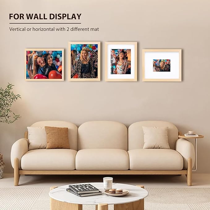 KINLINK 8x10 Picture Frame White Oak, Solid Light Wood Frames with Acrylic Plexiglass for Pictures 4x6/5x7 with Mat or 8x10 without Mat, Tabletop and Wall Display, Set of 4