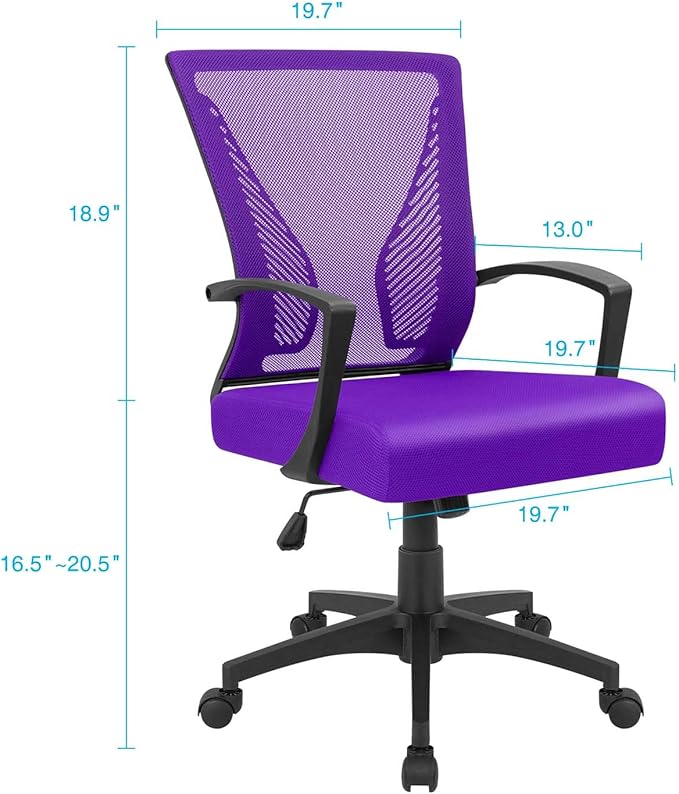 Furmax Office Chair Ergonomic Computer Desk Mesh Chair Mid Back Swivel Lumbar Support with Armrest (1, Violet)