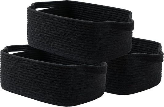 KALLAX Small Woven Basket, 14 x 10 x 5.6 Inches, Small Storage Baskets for Organizing, Gift Baskets Empty, Cute Rope Shelf Closet Storage Bins for Shelves, Dog Toy Basket, Black